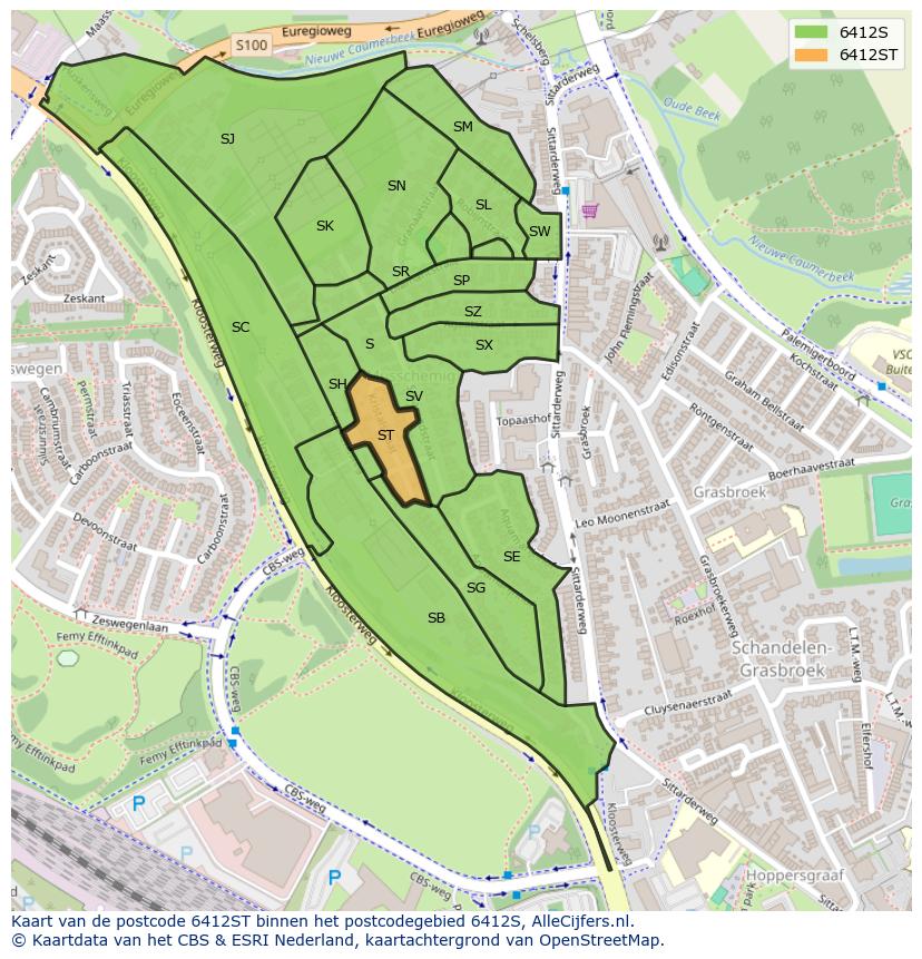 Afbeelding van het postcodegebied 6412 ST op de kaart.