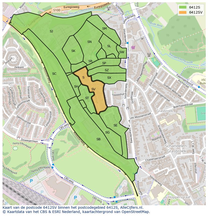 Afbeelding van het postcodegebied 6412 SV op de kaart.