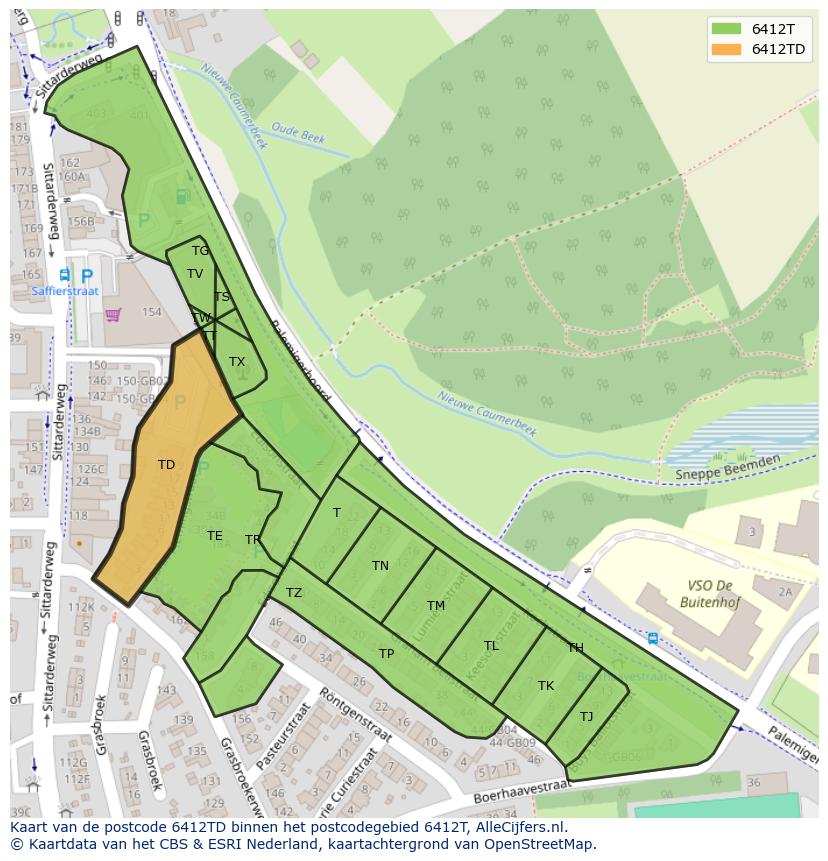 Afbeelding van het postcodegebied 6412 TD op de kaart.