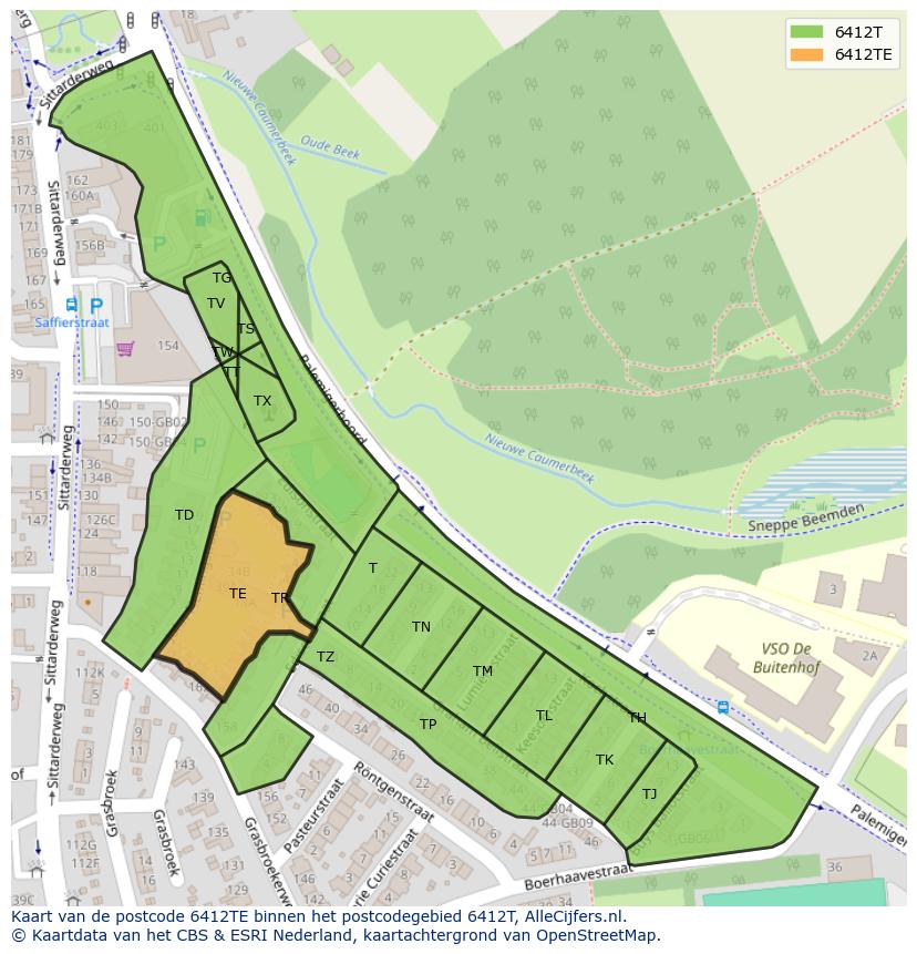 Afbeelding van het postcodegebied 6412 TE op de kaart.