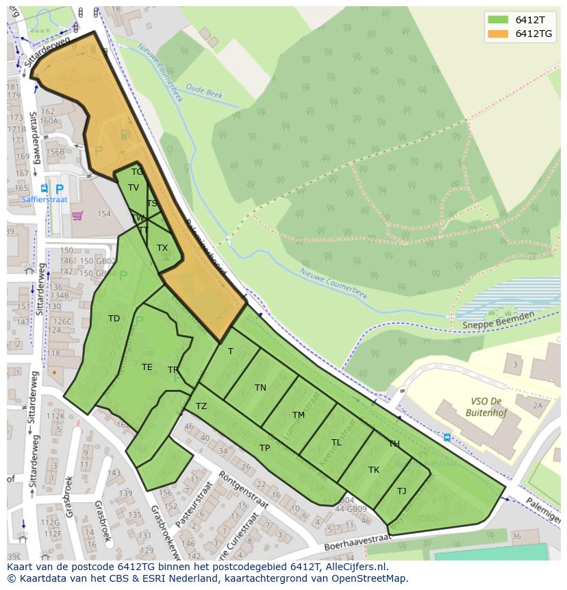 Afbeelding van het postcodegebied 6412 TG op de kaart.