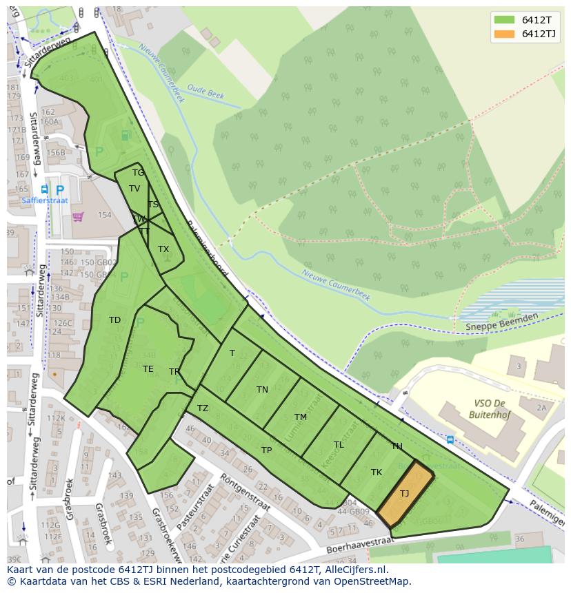 Afbeelding van het postcodegebied 6412 TJ op de kaart.