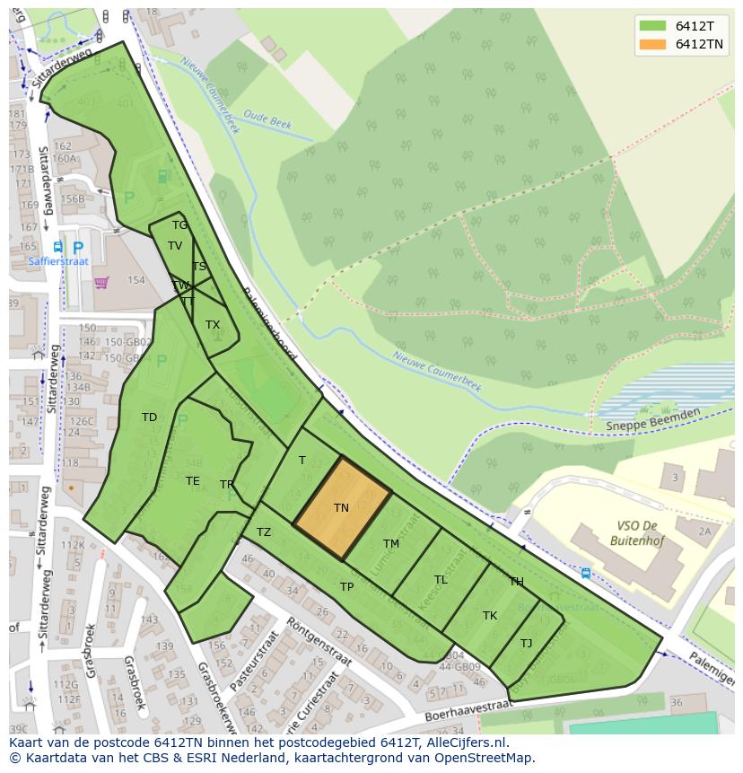Afbeelding van het postcodegebied 6412 TN op de kaart.