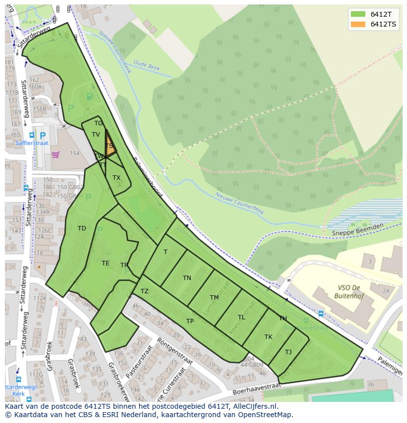 Afbeelding van het postcodegebied 6412 TS op de kaart.