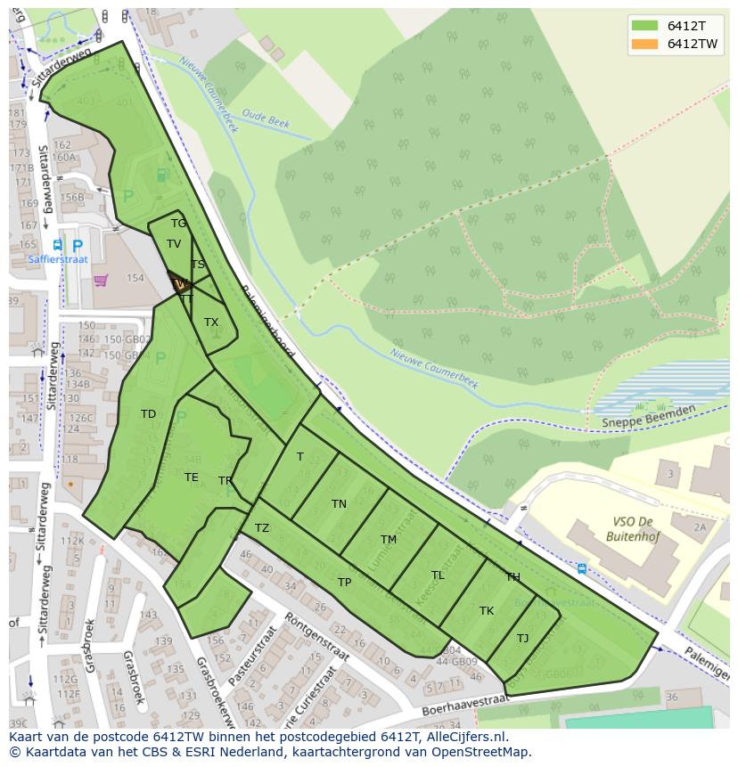 Afbeelding van het postcodegebied 6412 TW op de kaart.