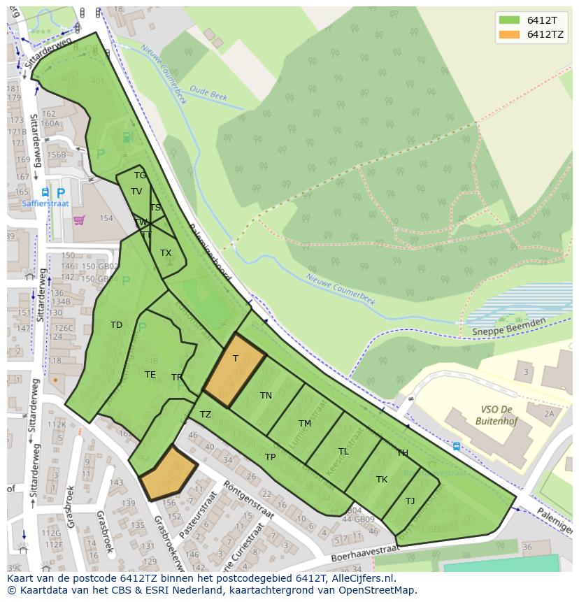 Afbeelding van het postcodegebied 6412 TZ op de kaart.
