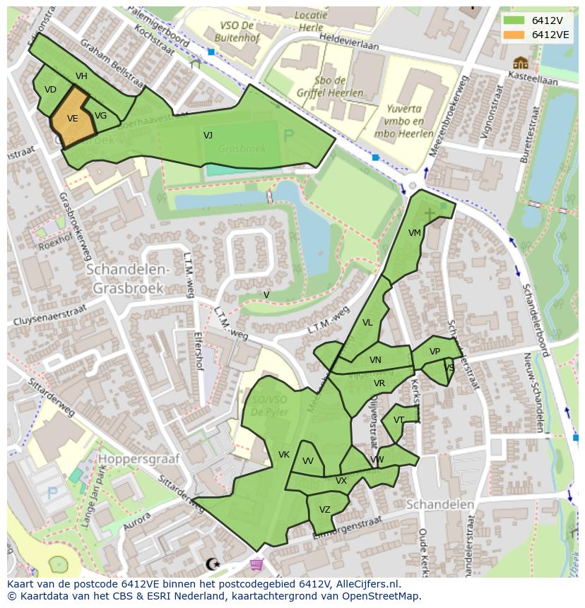 Afbeelding van het postcodegebied 6412 VE op de kaart.