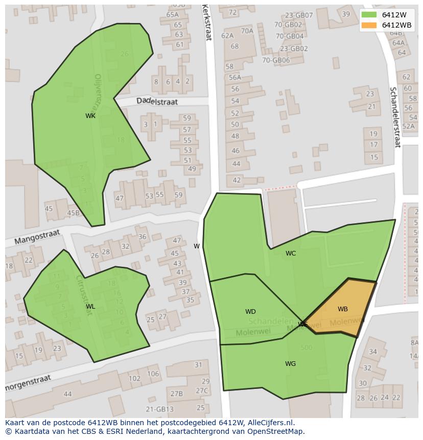 Afbeelding van het postcodegebied 6412 WB op de kaart.