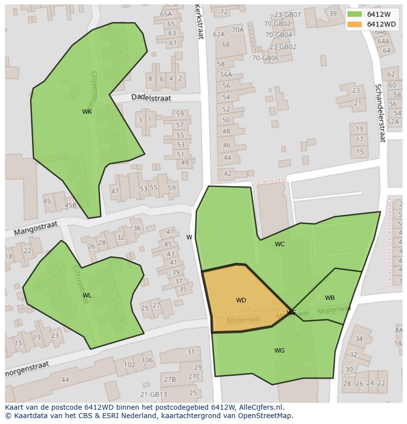 Afbeelding van het postcodegebied 6412 WD op de kaart.
