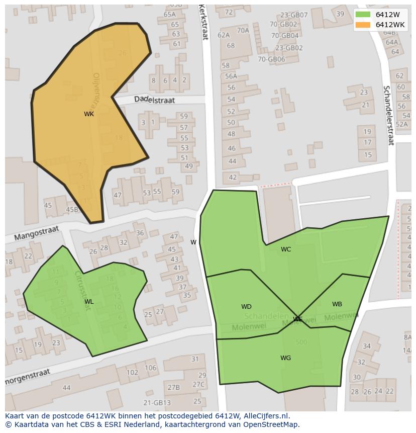 Afbeelding van het postcodegebied 6412 WK op de kaart.
