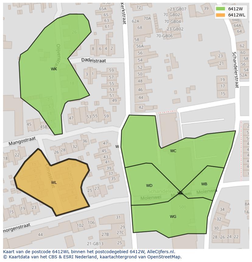Afbeelding van het postcodegebied 6412 WL op de kaart.