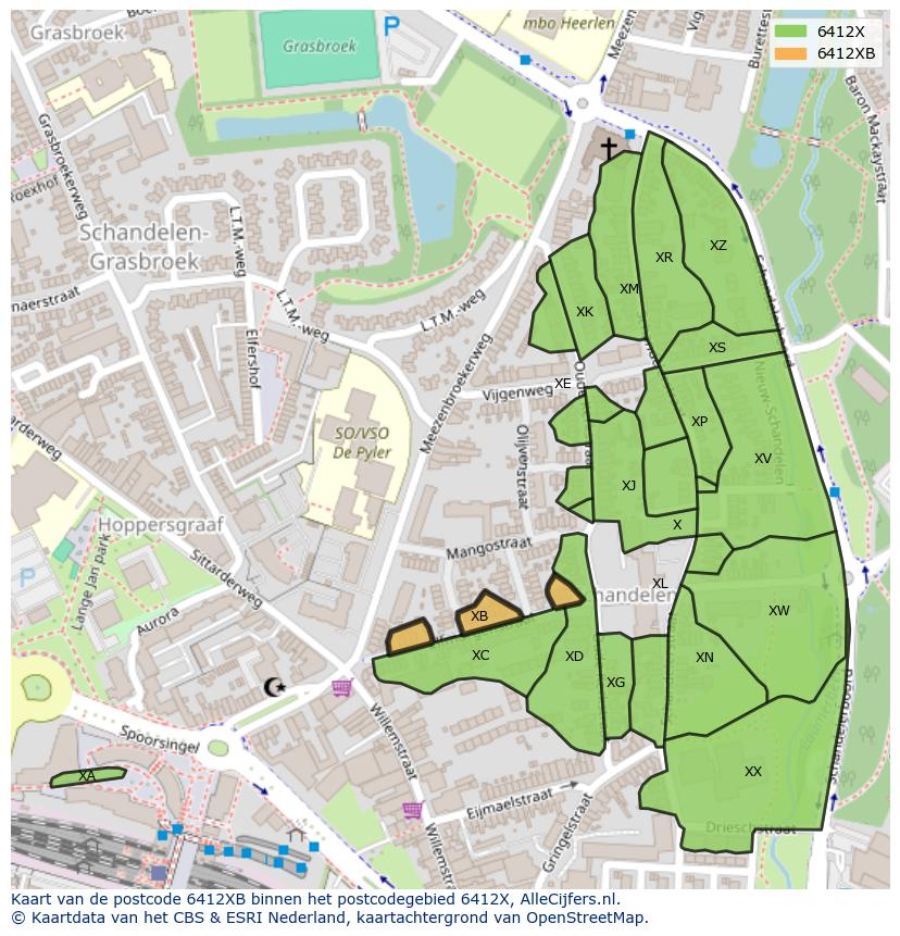 Afbeelding van het postcodegebied 6412 XB op de kaart.