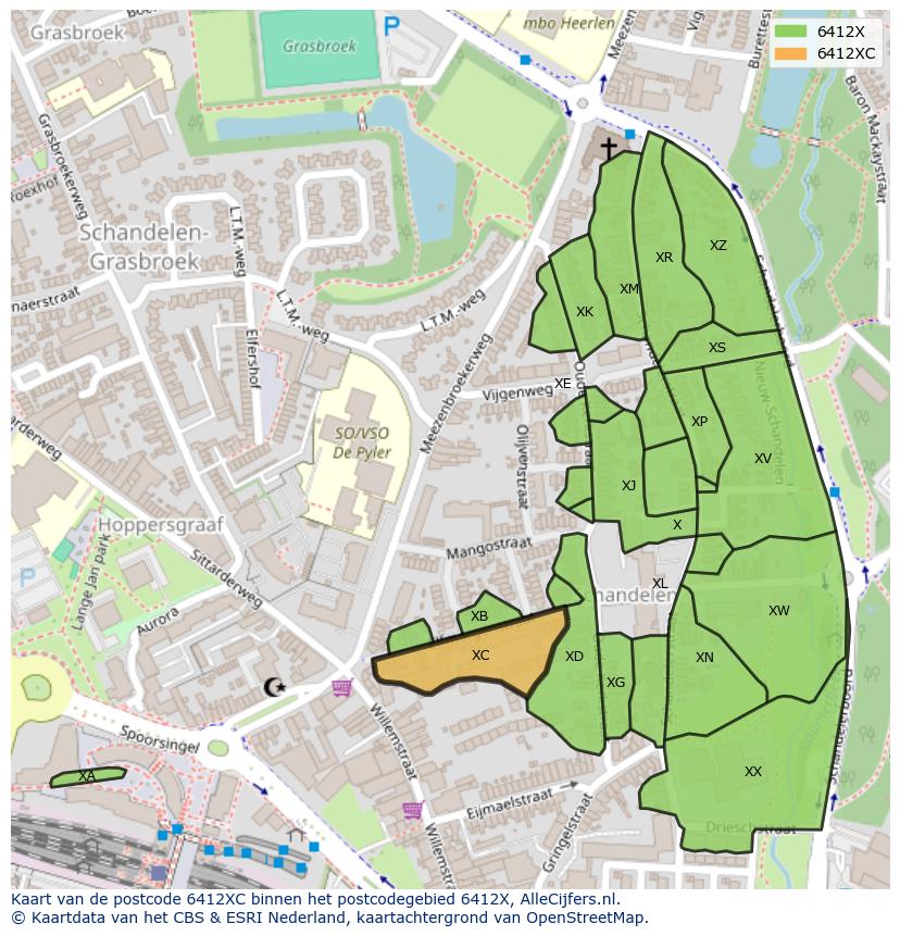 Afbeelding van het postcodegebied 6412 XC op de kaart.