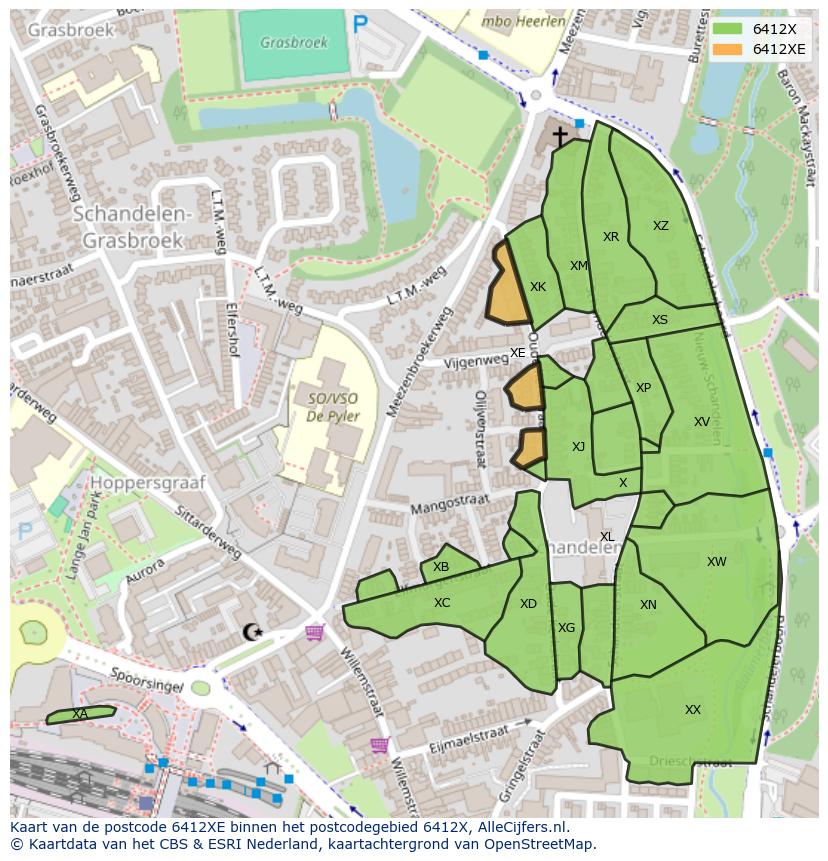 Afbeelding van het postcodegebied 6412 XE op de kaart.