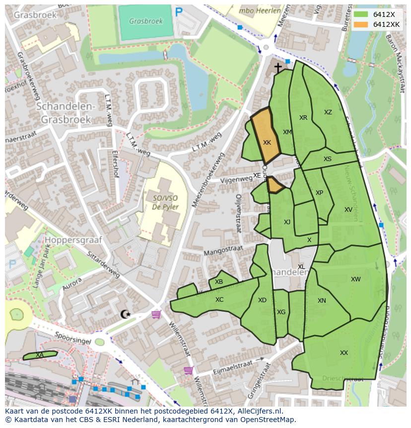 Afbeelding van het postcodegebied 6412 XK op de kaart.