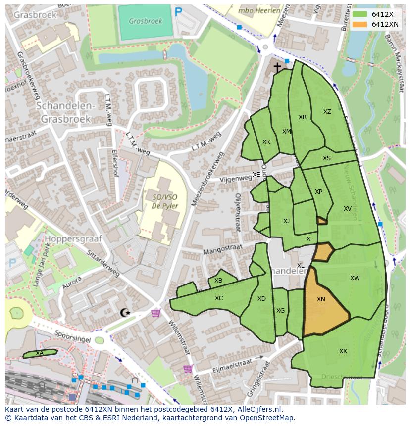 Afbeelding van het postcodegebied 6412 XN op de kaart.