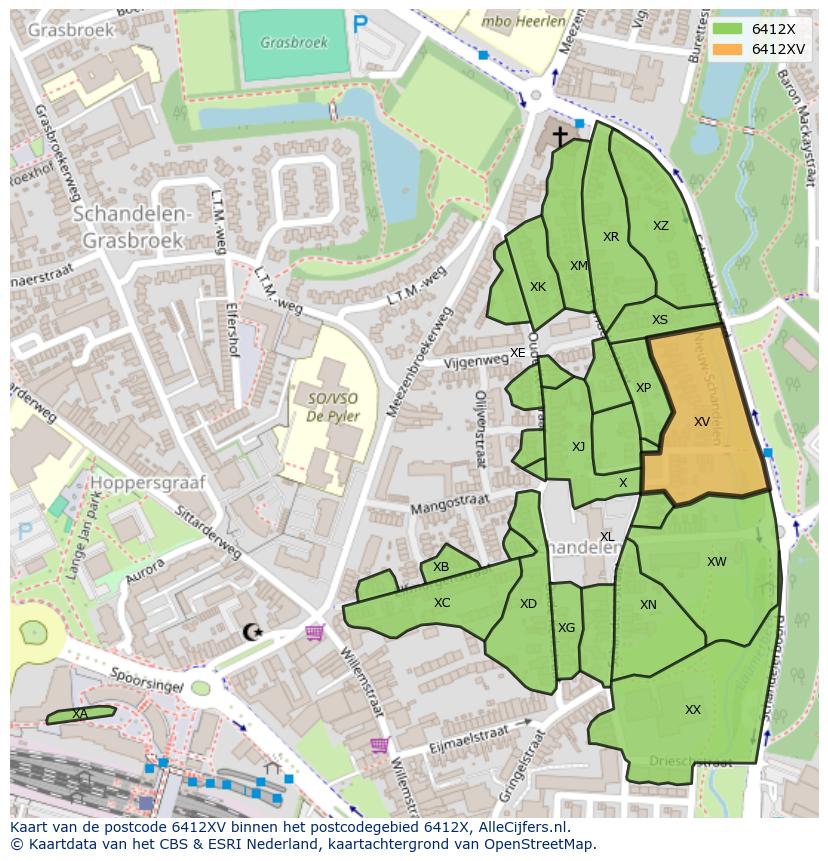 Afbeelding van het postcodegebied 6412 XV op de kaart.