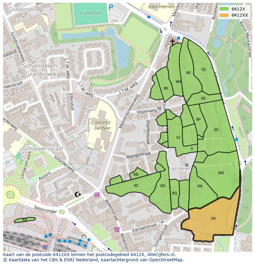 Afbeelding van het postcodegebied 6412 XX op de kaart.