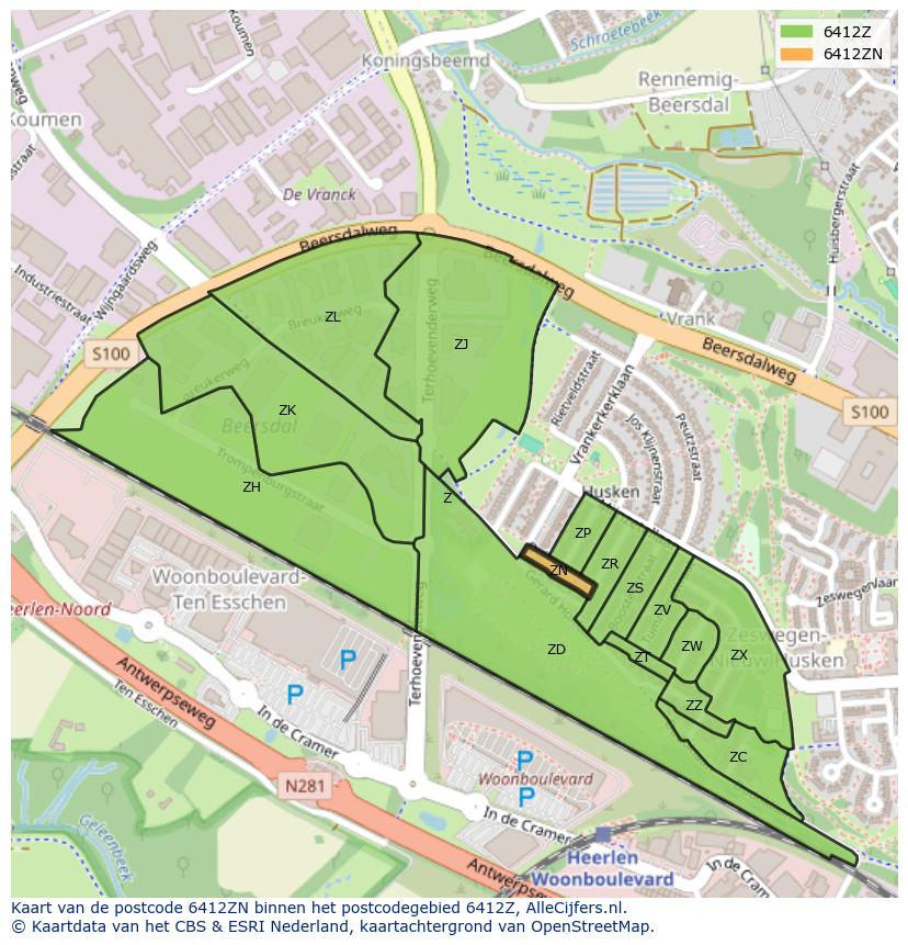 Afbeelding van het postcodegebied 6412 ZN op de kaart.