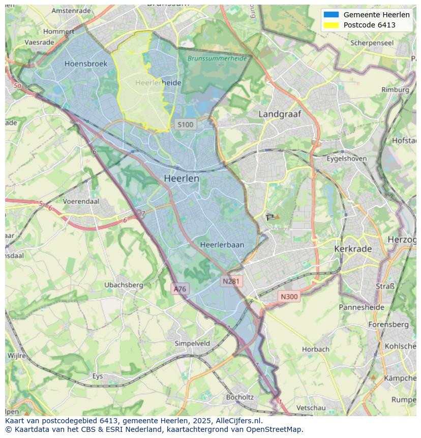 Afbeelding van het postcodegebied 6413 op de kaart.