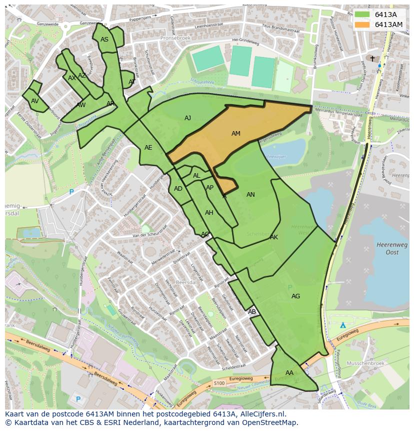Afbeelding van het postcodegebied 6413 AM op de kaart.