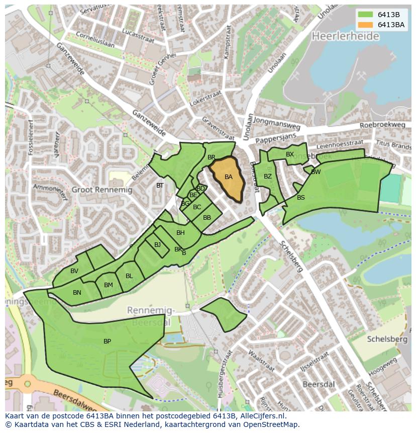Afbeelding van het postcodegebied 6413 BA op de kaart.