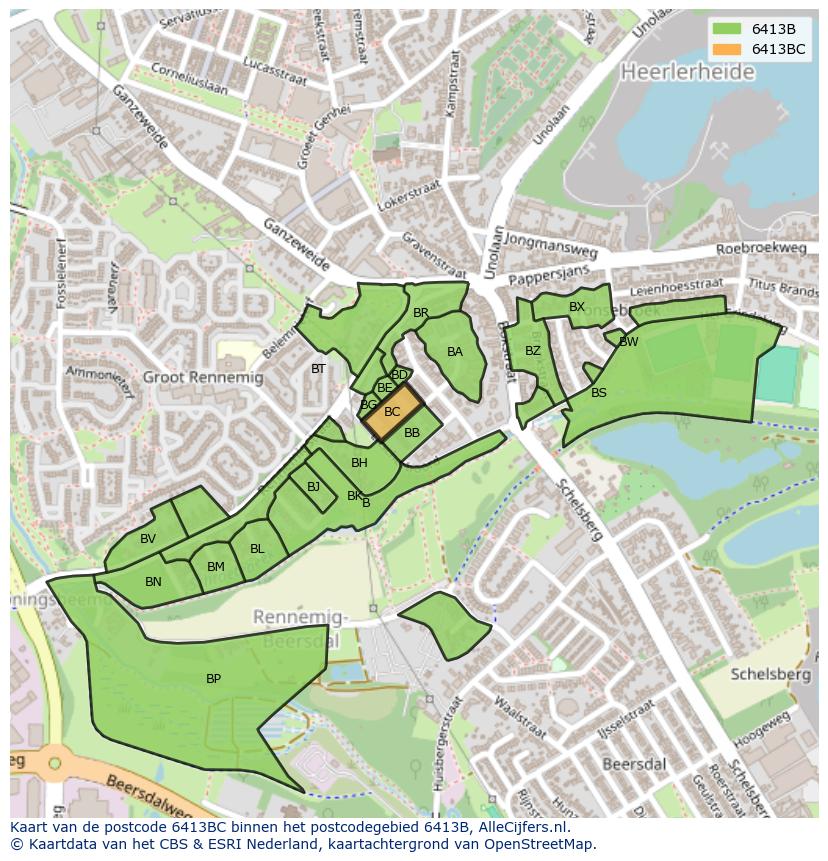Afbeelding van het postcodegebied 6413 BC op de kaart.