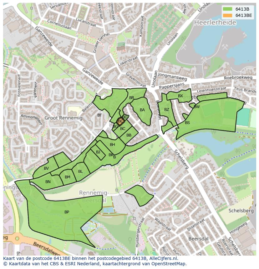 Afbeelding van het postcodegebied 6413 BE op de kaart.