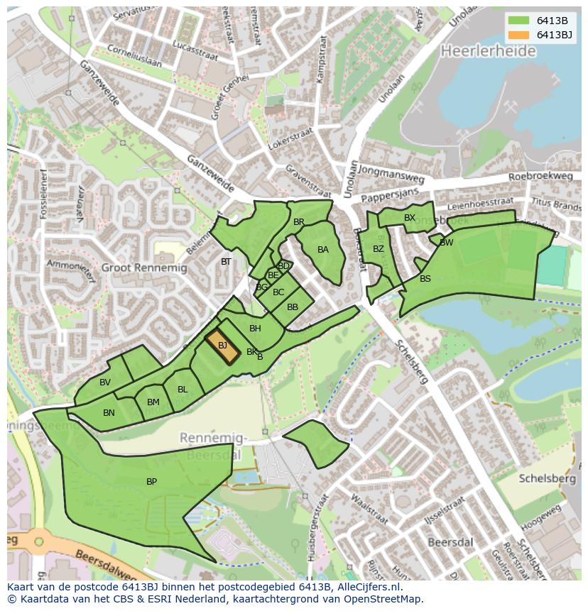 Afbeelding van het postcodegebied 6413 BJ op de kaart.