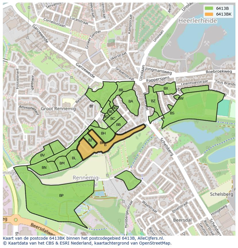 Afbeelding van het postcodegebied 6413 BK op de kaart.