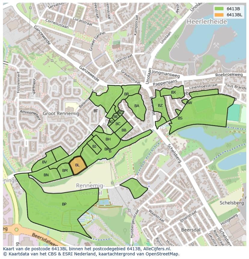 Afbeelding van het postcodegebied 6413 BL op de kaart.