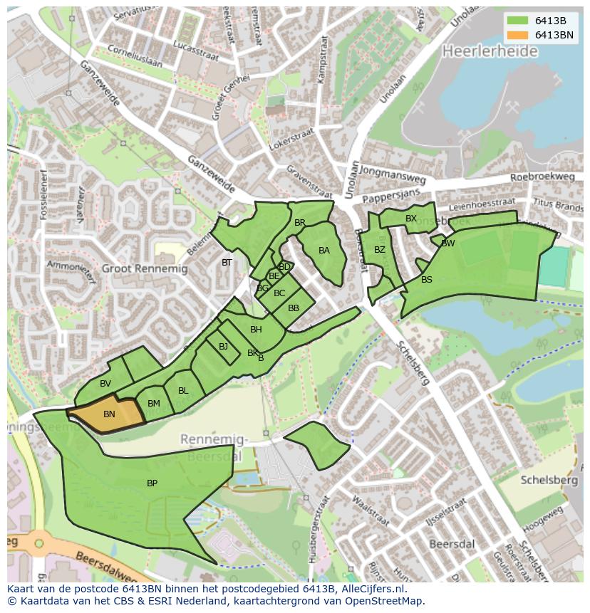 Afbeelding van het postcodegebied 6413 BN op de kaart.