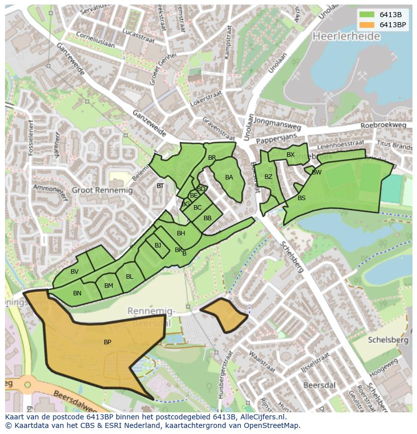 Afbeelding van het postcodegebied 6413 BP op de kaart.