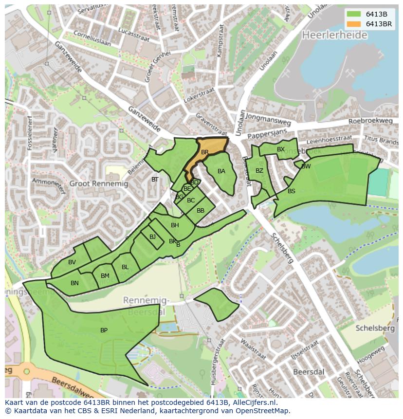 Afbeelding van het postcodegebied 6413 BR op de kaart.