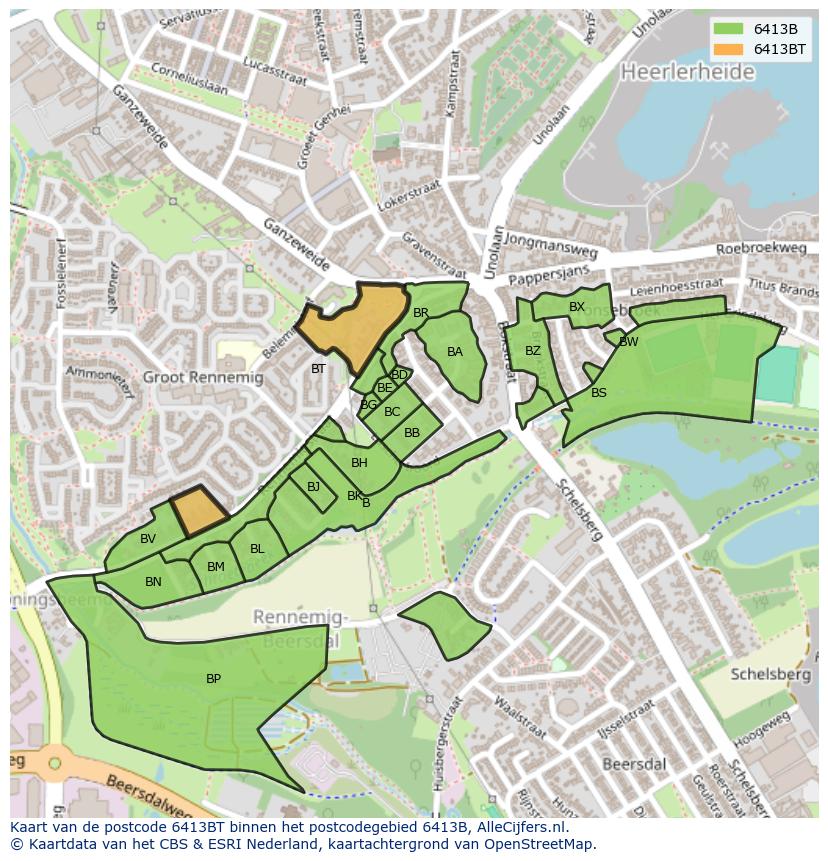 Afbeelding van het postcodegebied 6413 BT op de kaart.