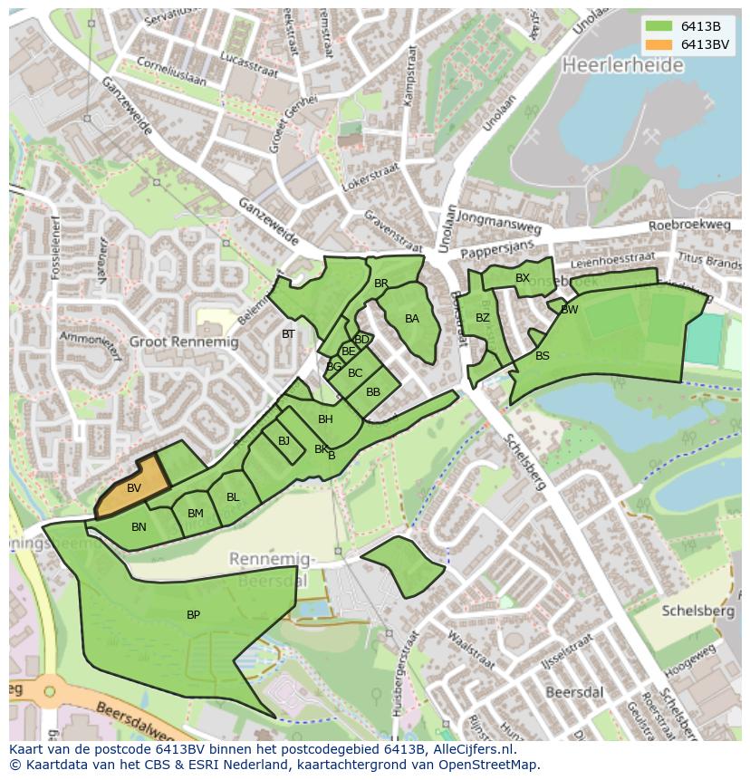 Afbeelding van het postcodegebied 6413 BV op de kaart.
