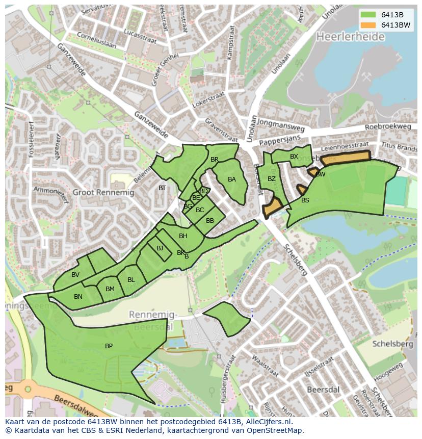 Afbeelding van het postcodegebied 6413 BW op de kaart.