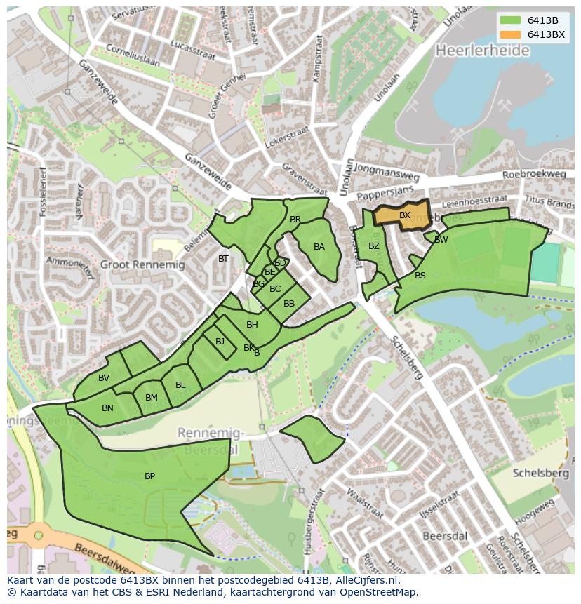 Afbeelding van het postcodegebied 6413 BX op de kaart.