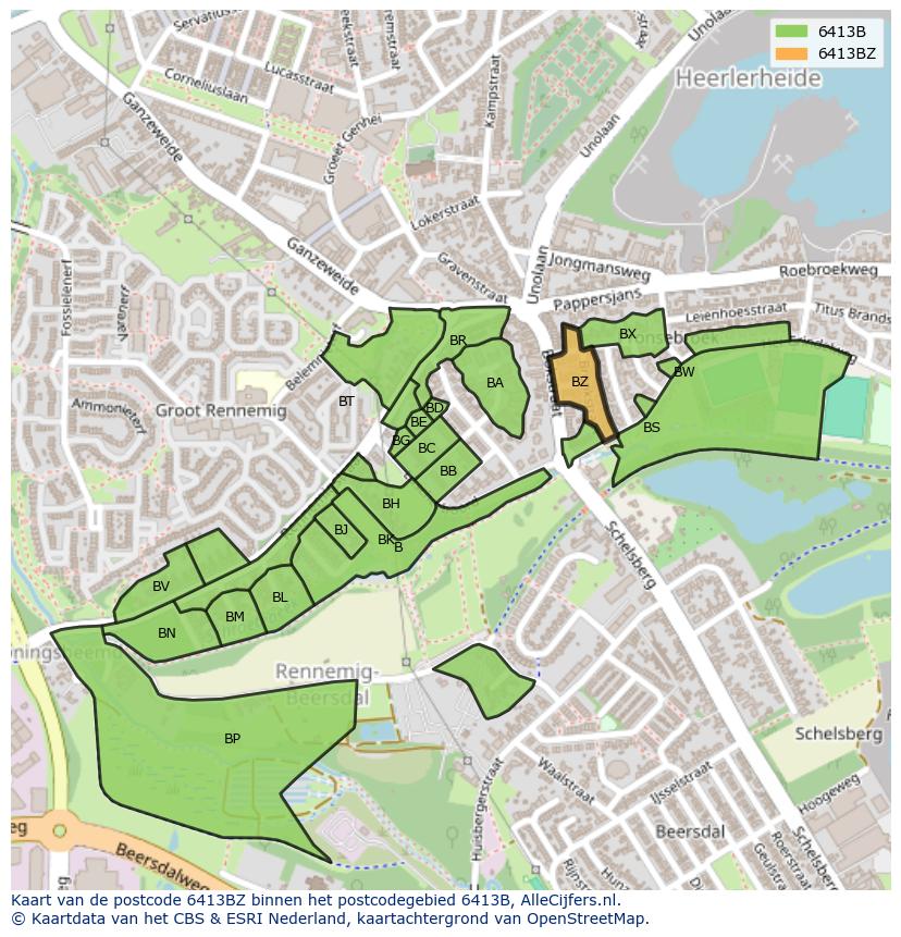 Afbeelding van het postcodegebied 6413 BZ op de kaart.