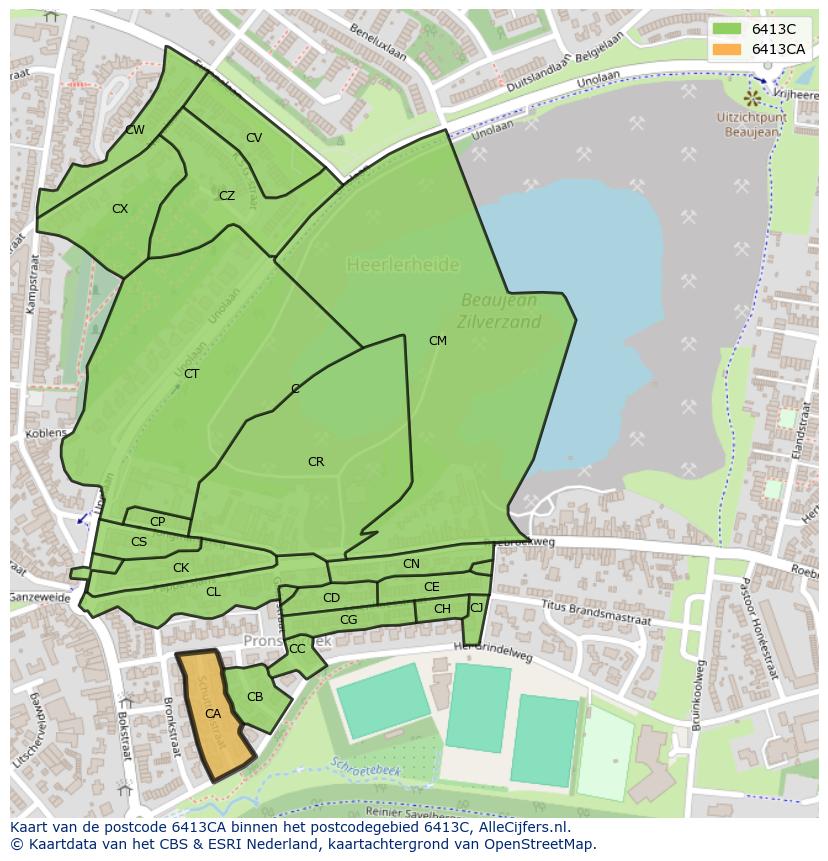 Afbeelding van het postcodegebied 6413 CA op de kaart.