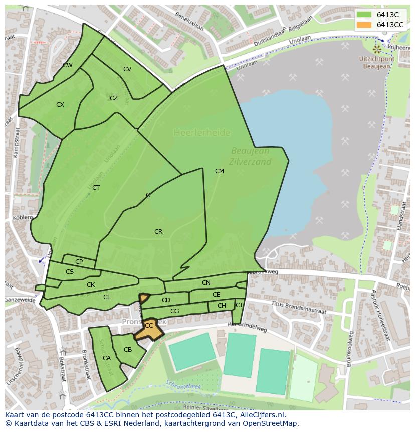Afbeelding van het postcodegebied 6413 CC op de kaart.