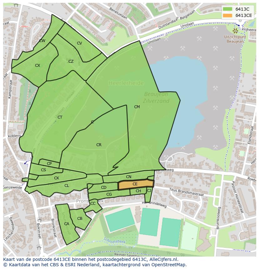 Afbeelding van het postcodegebied 6413 CE op de kaart.