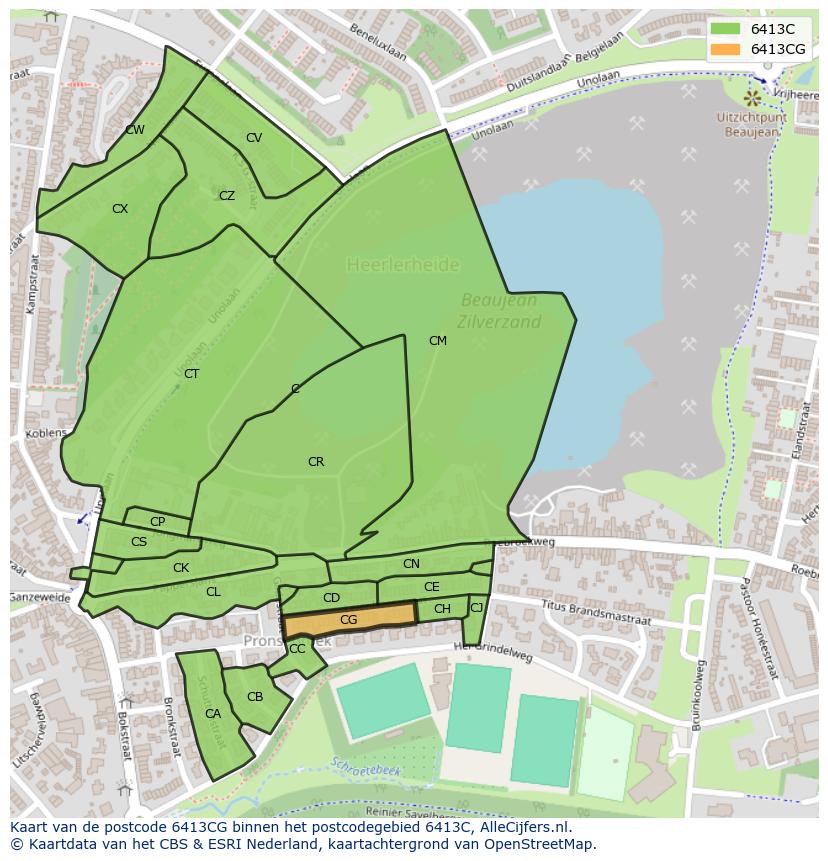 Afbeelding van het postcodegebied 6413 CG op de kaart.