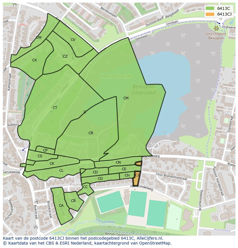 Afbeelding van het postcodegebied 6413 CJ op de kaart.