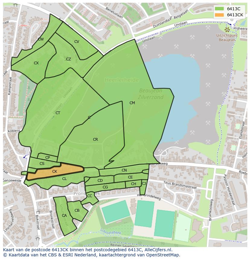 Afbeelding van het postcodegebied 6413 CK op de kaart.