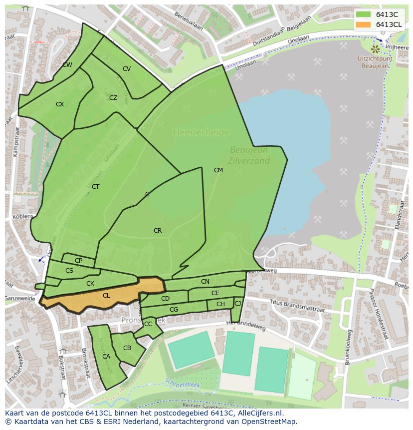 Afbeelding van het postcodegebied 6413 CL op de kaart.