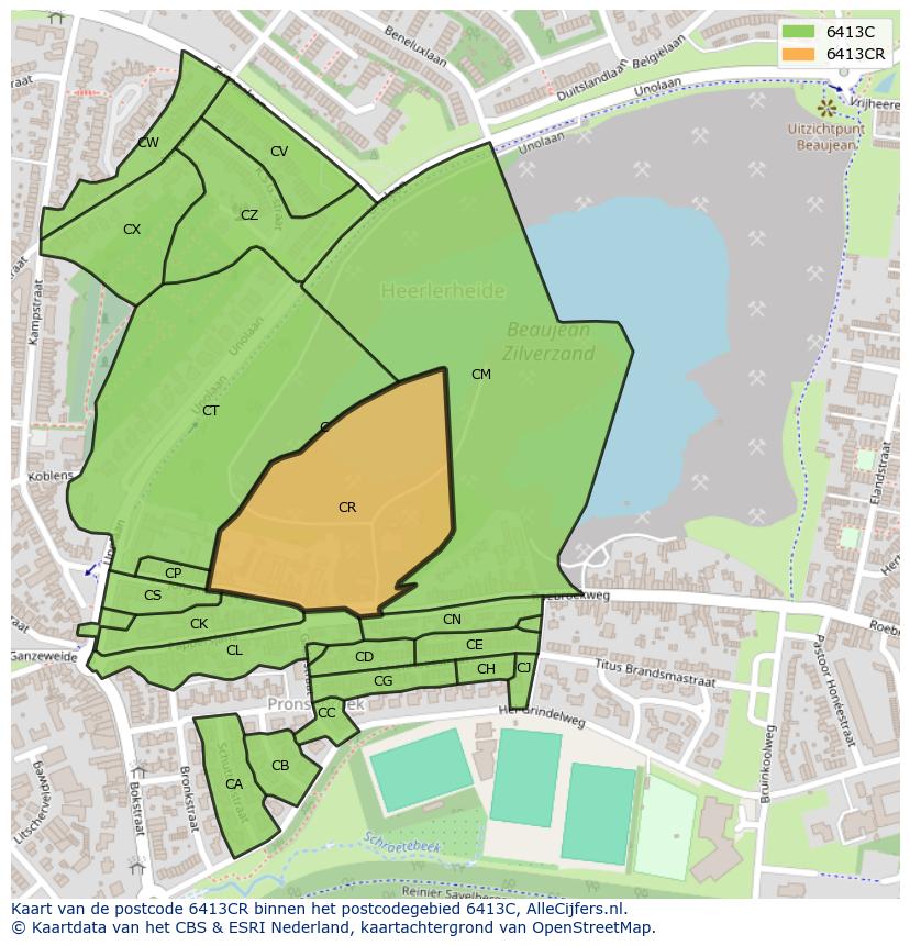 Afbeelding van het postcodegebied 6413 CR op de kaart.