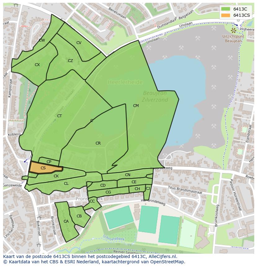Afbeelding van het postcodegebied 6413 CS op de kaart.