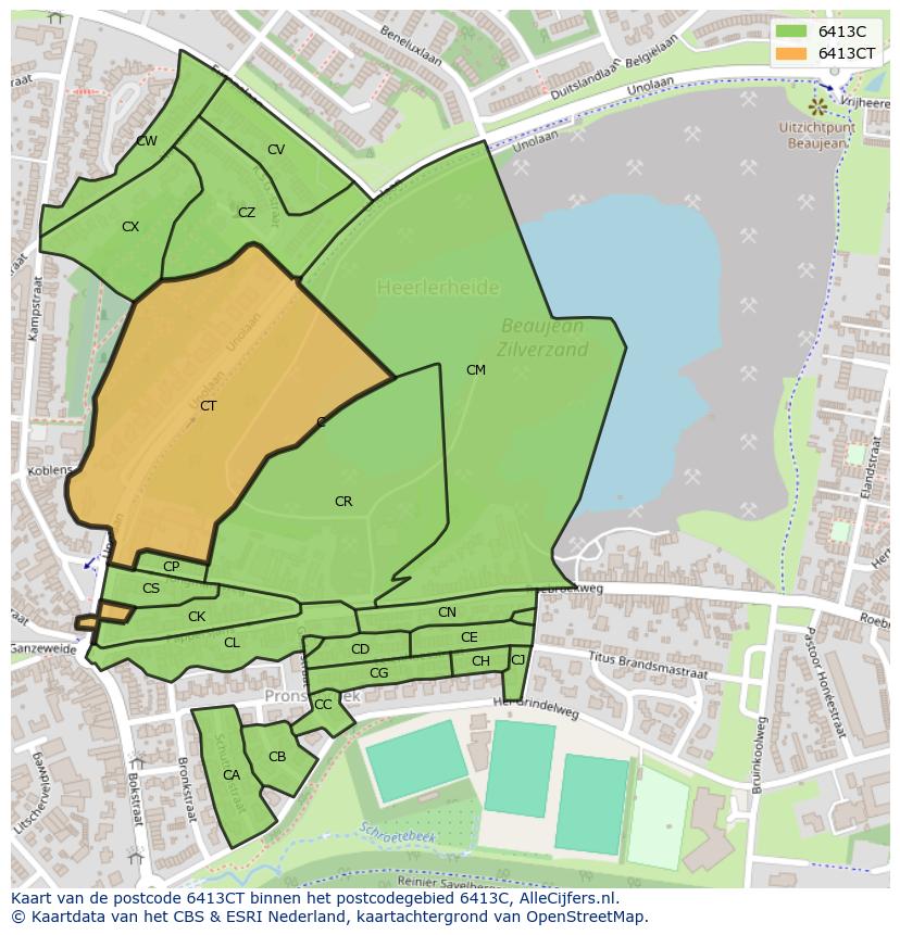 Afbeelding van het postcodegebied 6413 CT op de kaart.