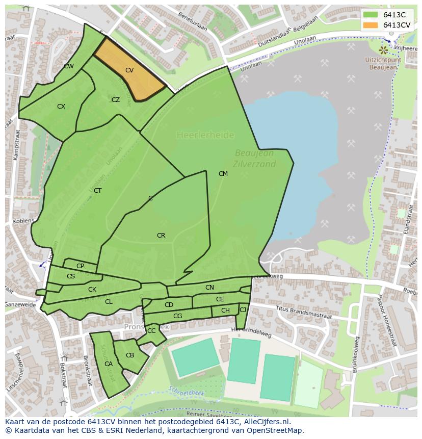 Afbeelding van het postcodegebied 6413 CV op de kaart.